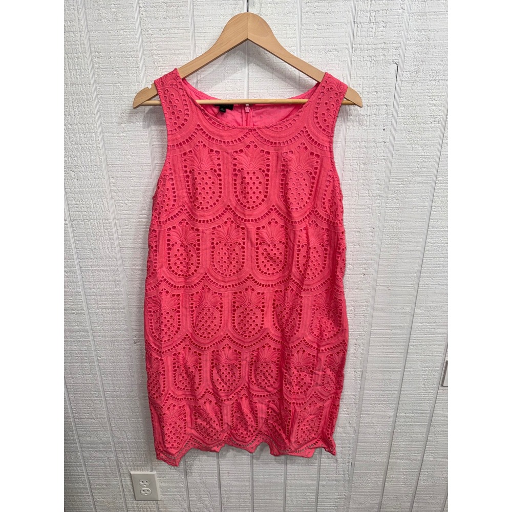 Talbots Pineapple Eyelet Shift Dress Women Pink Sleeveless Scalloped 12P NEW
